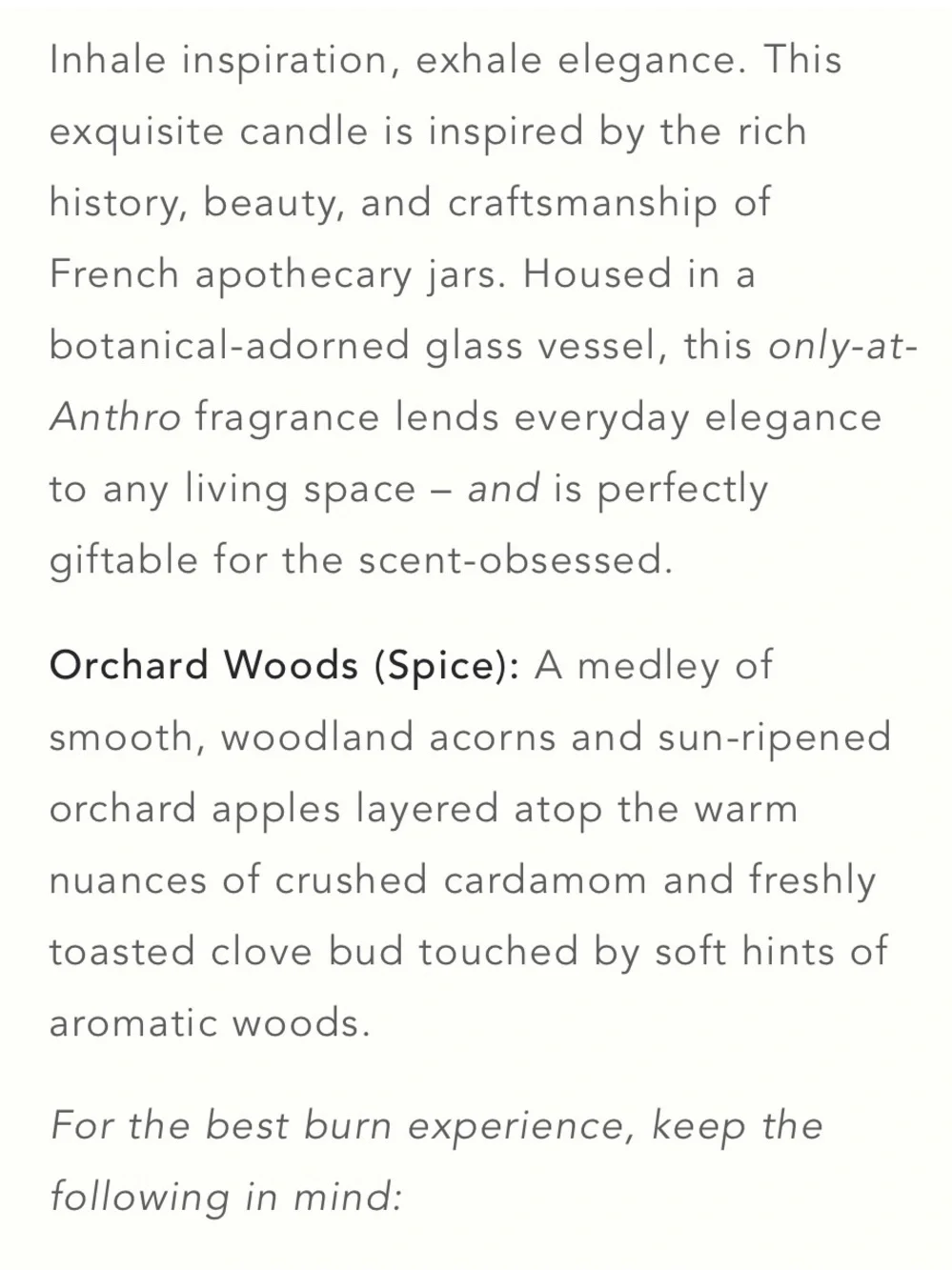 ANTHROPOLGIE NWT Apothecary 18 Spice Orchard Woods Boxed Glass Candle
